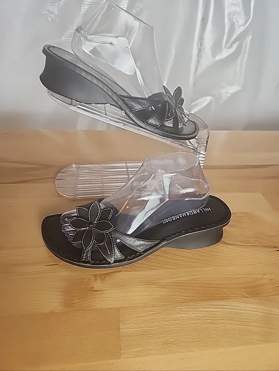 Hillard & Hanson Jackie Wedge Slides Sandals Women 10M Leather Floral Comfort - Picture 6 of 8